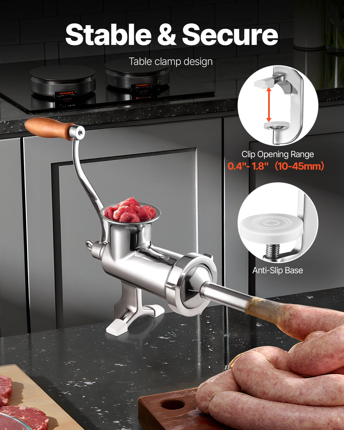 Manual Meat Grinder Stainless Steel Hand Crank Mincer with Clamp