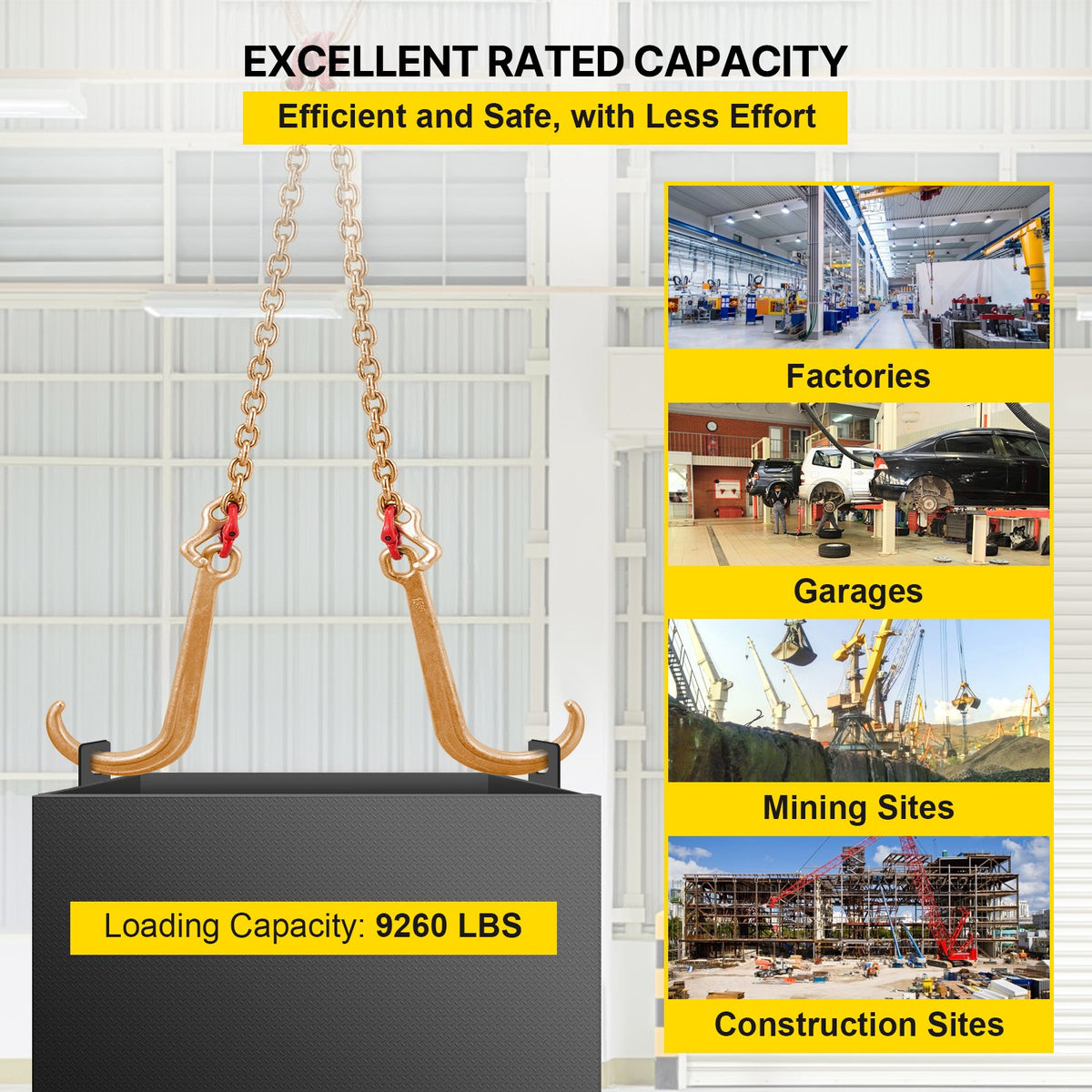 G80 V Bridle Chain 8mm x 60cm with J T Grab Hooks 4898kg Safe Load