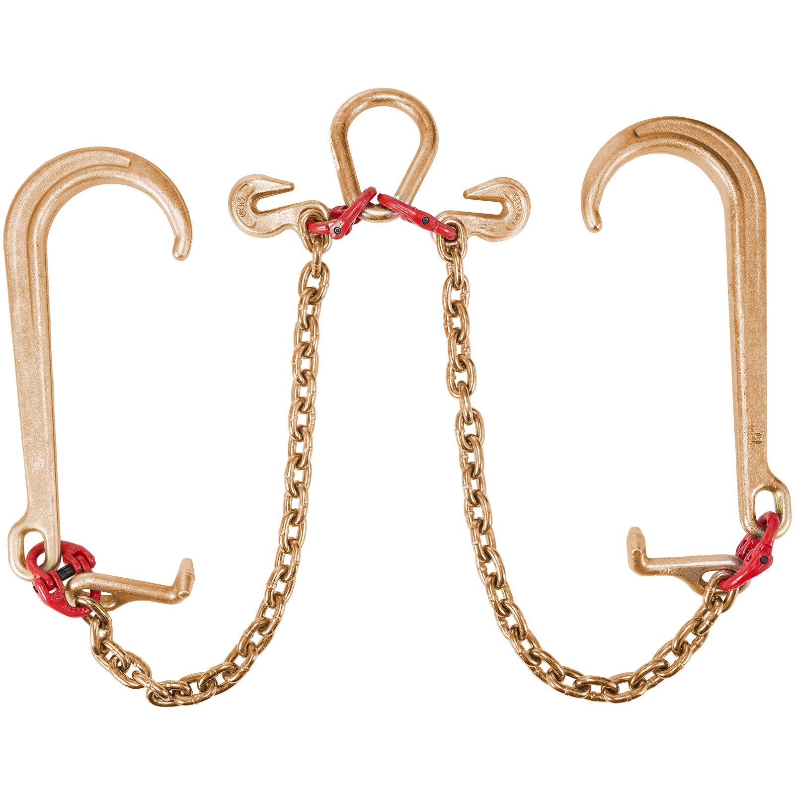 G80 V Bridle Chain 8mm x 60cm with J T Grab Hooks 4898kg Safe Load