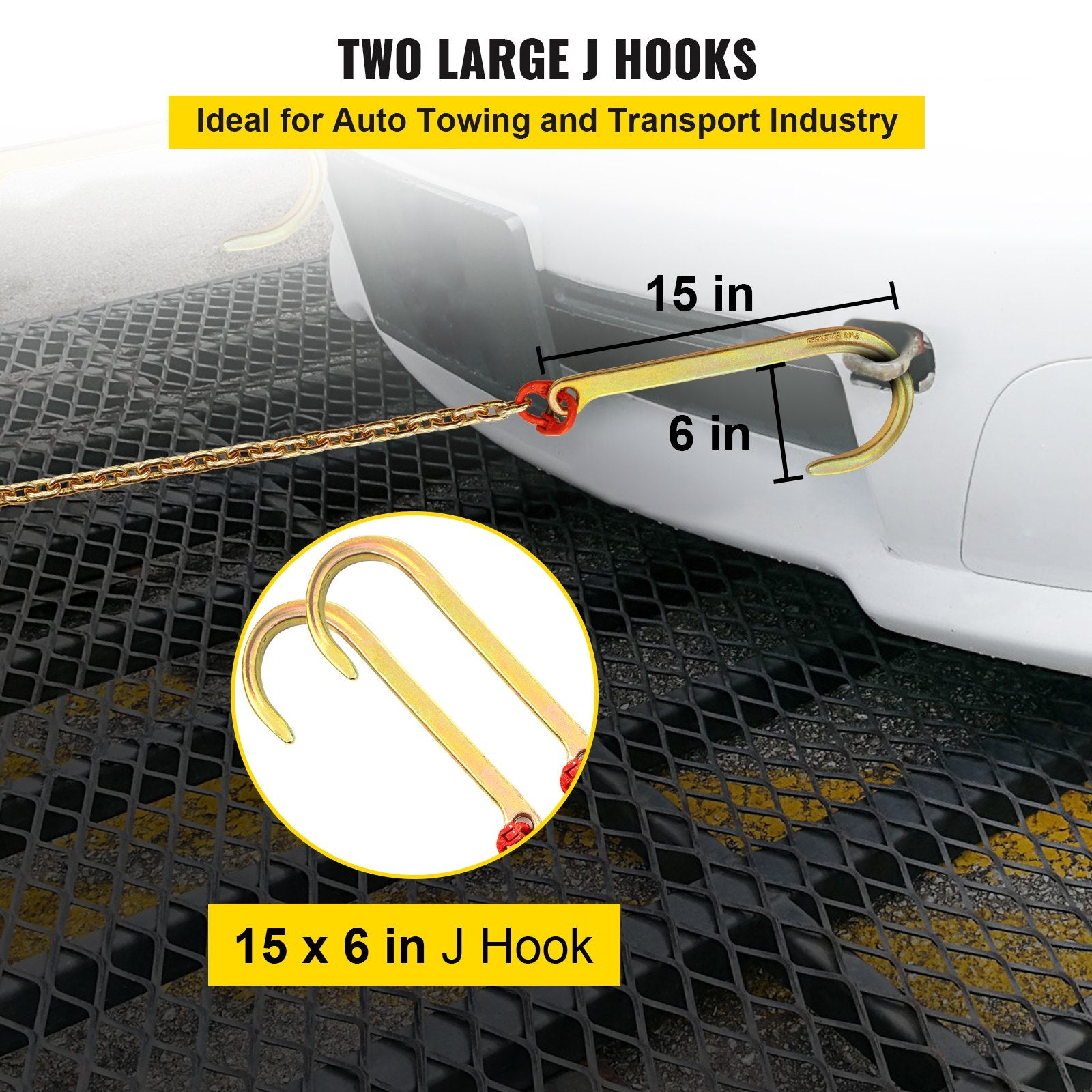 J Hook Chain 2PCS 8mmx300cm G80 Long Shank Tow Chain RTJ Cluster & Grab 2448kg