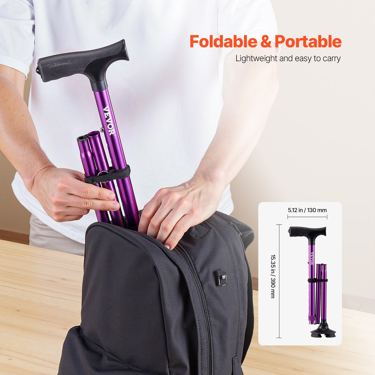 Walking Cane Folding Men Women Adjustable Height 4-Prong Base Aluminum Aid
