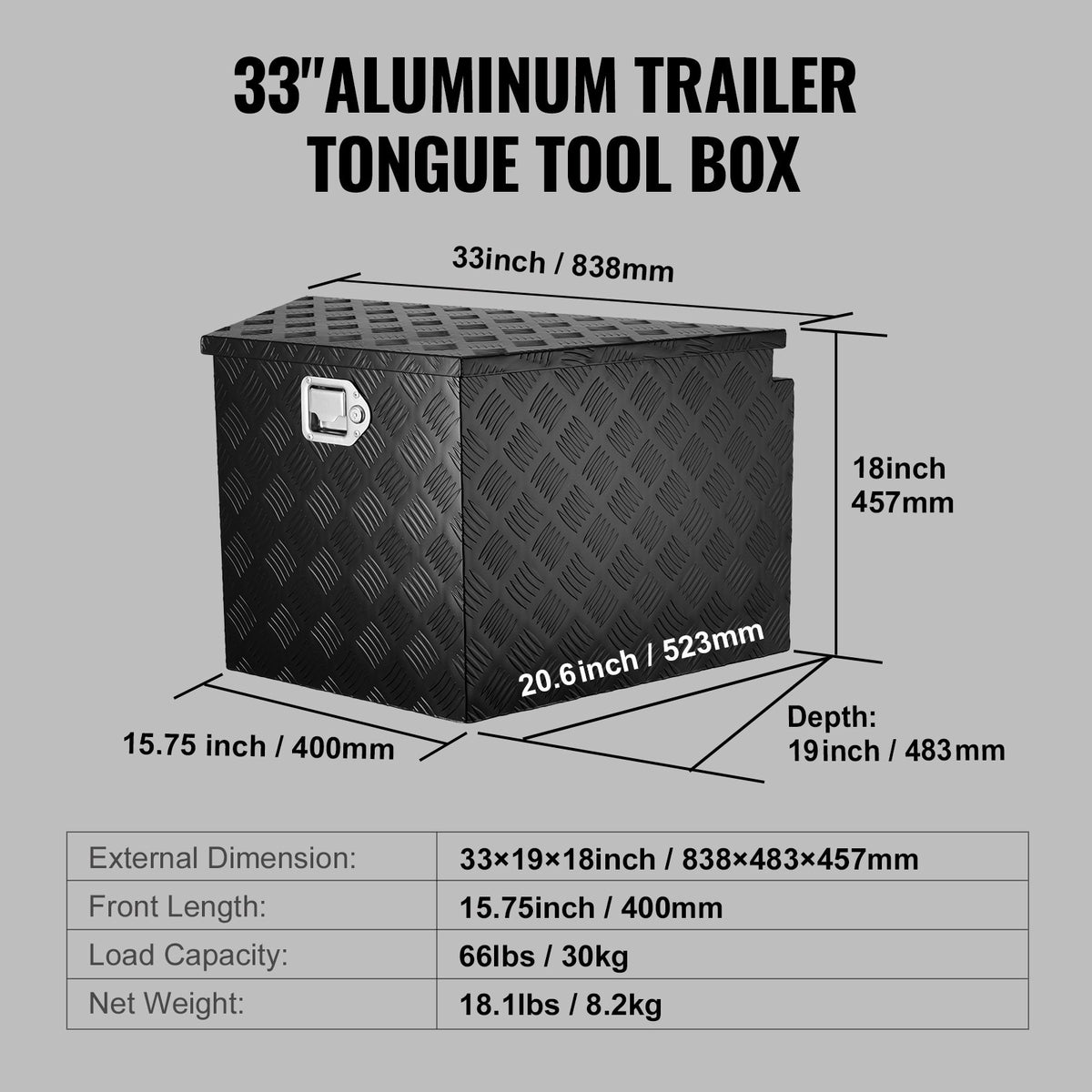 Aluminum Trailer Tongue Box 83.8 x 48.3 x 45.7 cm with Lock and Keys