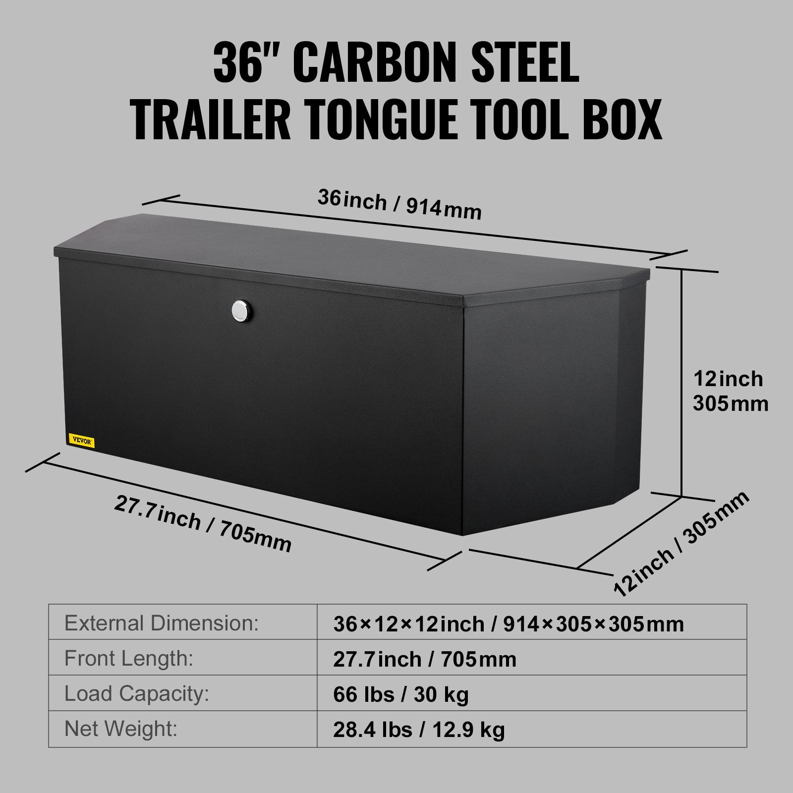 Trailer Tongue Box Carbon Steel Tool Chest with Lock for Truck RV Trailer