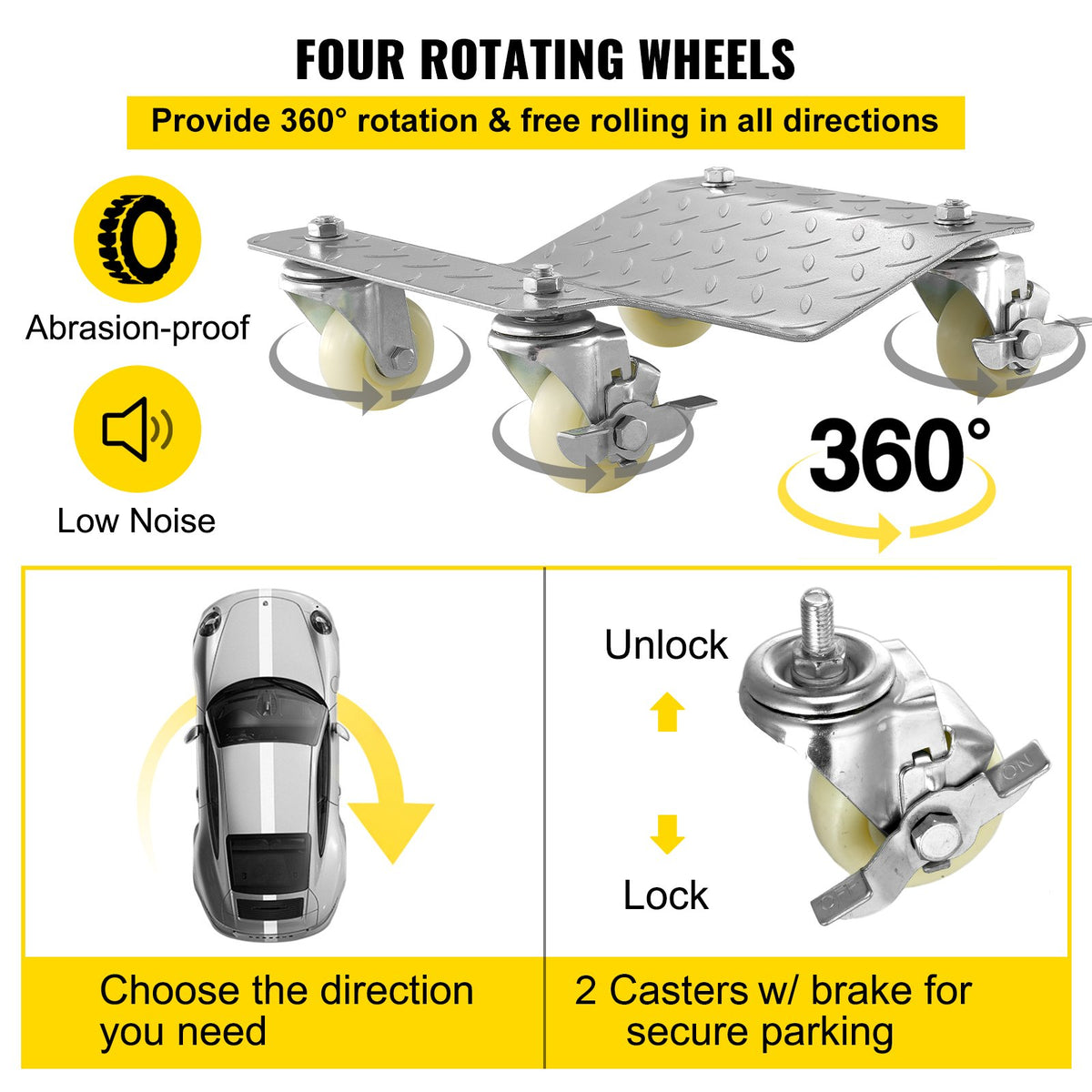 2PCS Tire Wheel Dollies 12x16in Platform with 3in Casters for Vehicle Repair