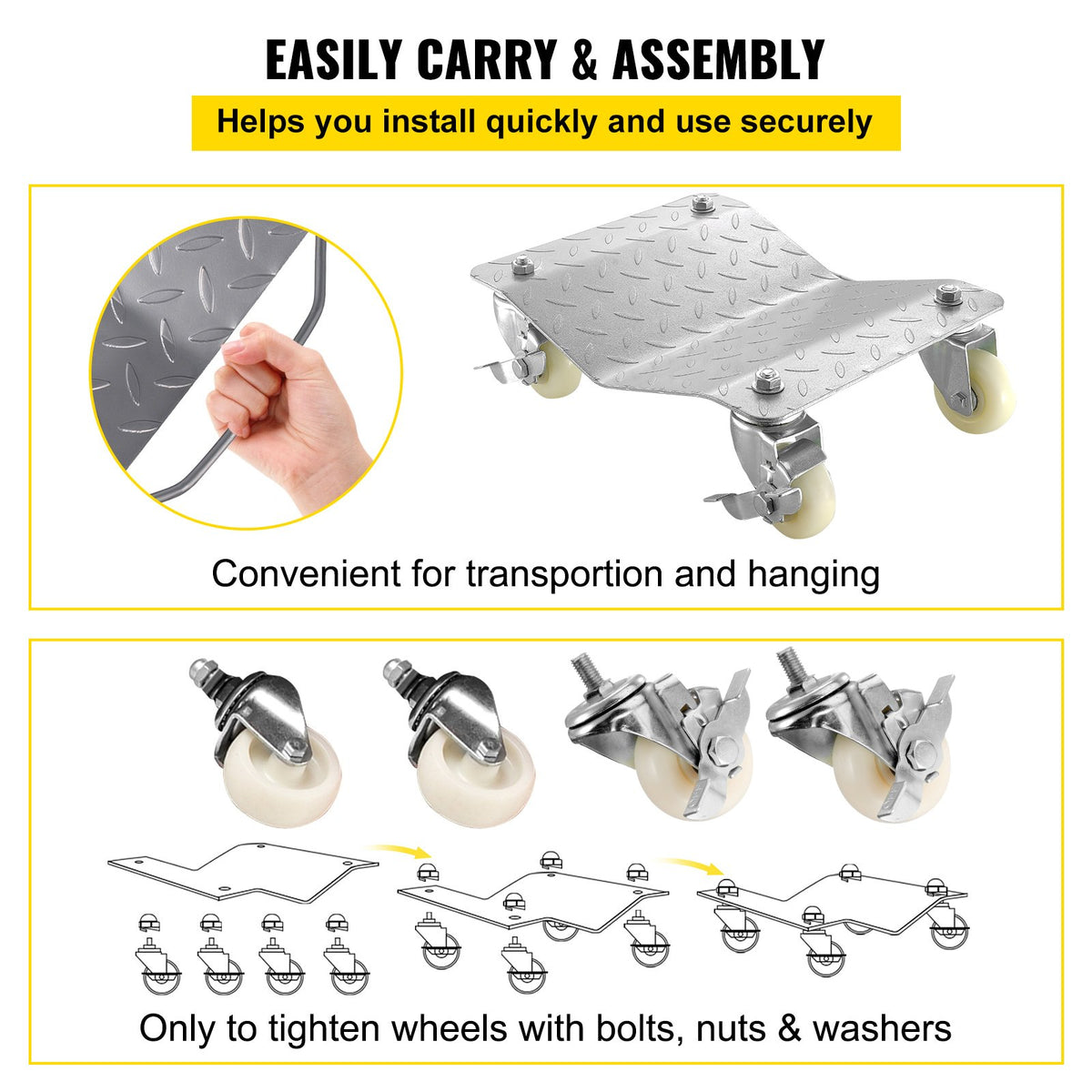 2PCS Tire Wheel Dollies 12x16in Platform with 3in Casters for Vehicle Repair