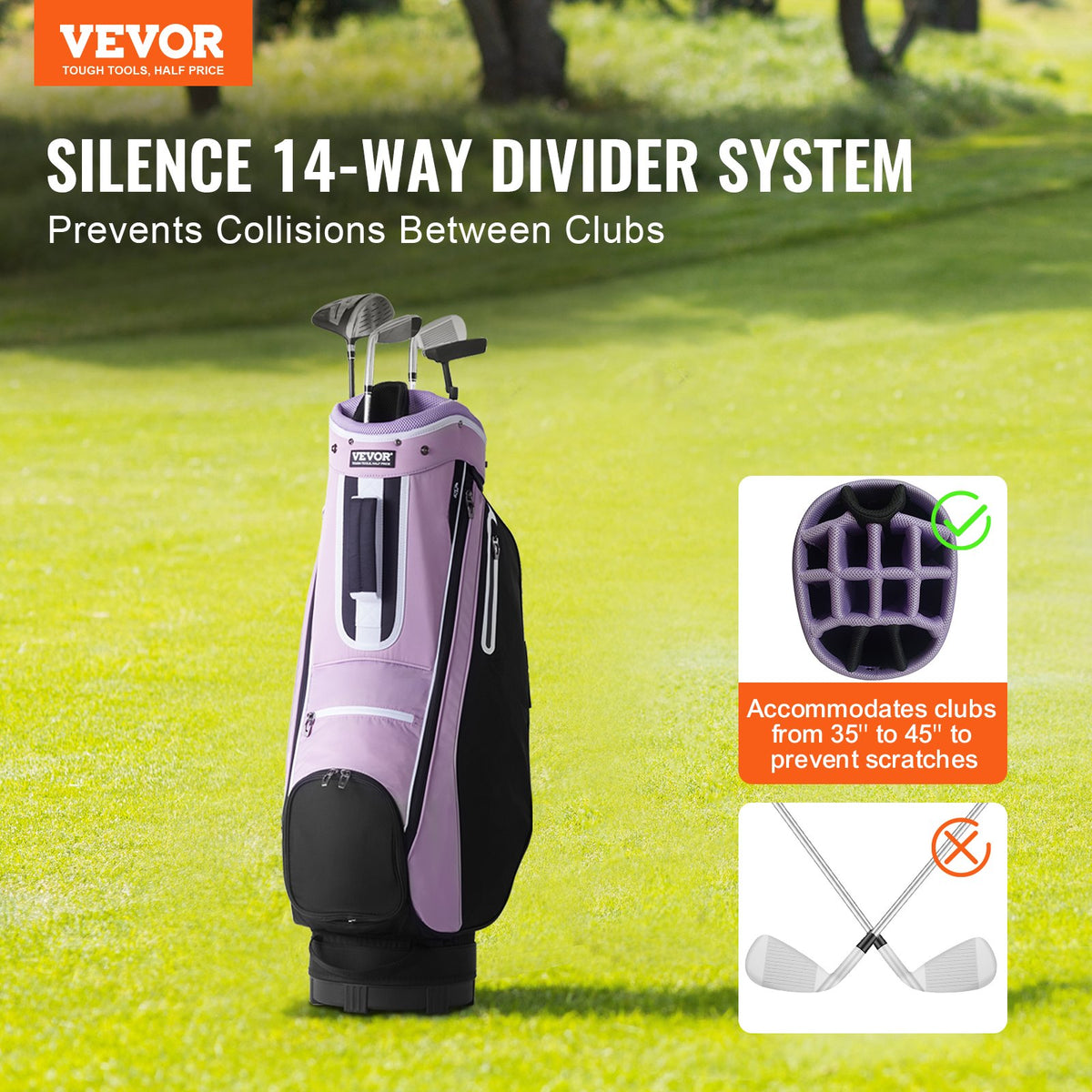 36” Golf Cart Bag with 14-Way Divider Multiple Pockets and Durable Stand Bag