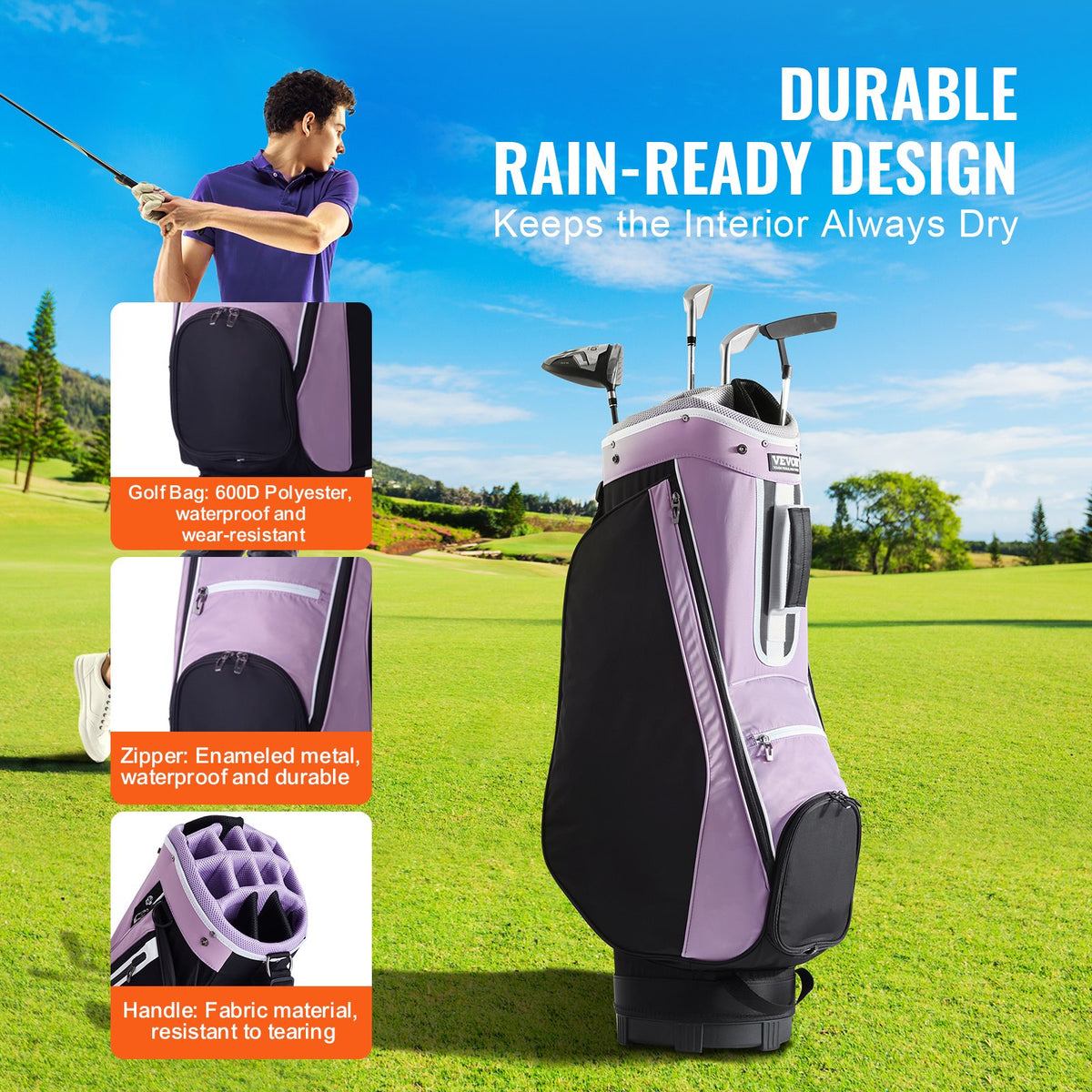 36” Golf Cart Bag with 14-Way Divider Multiple Pockets and Durable Stand Bag