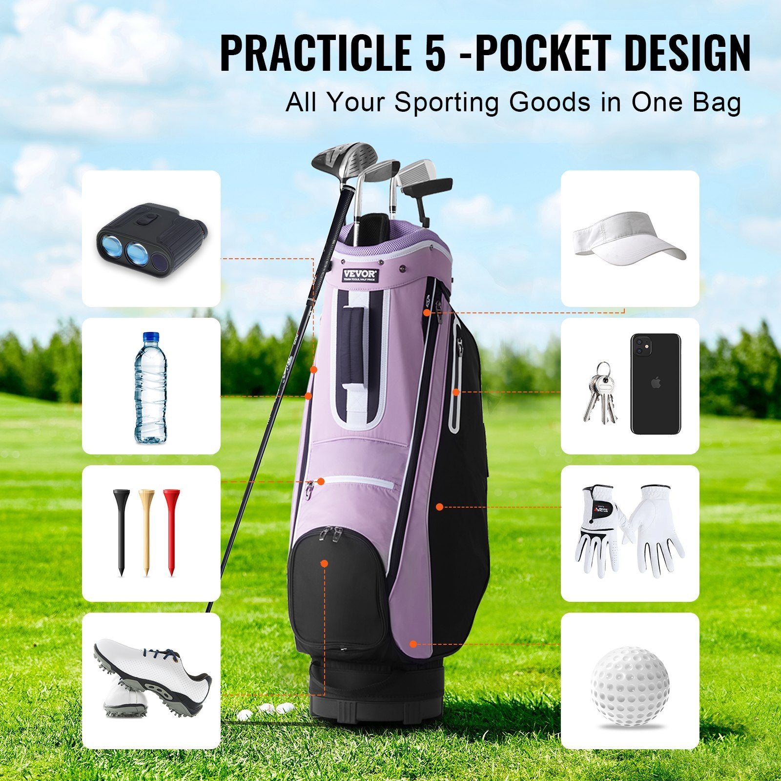 36” Golf Cart Bag with 14-Way Divider Multiple Pockets and Durable Stand Bag