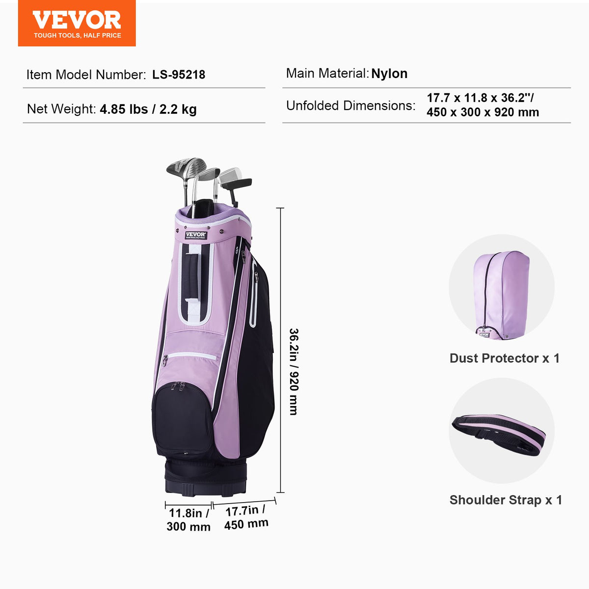 36” Golf Cart Bag with 14-Way Divider Multiple Pockets and Durable Stand Bag