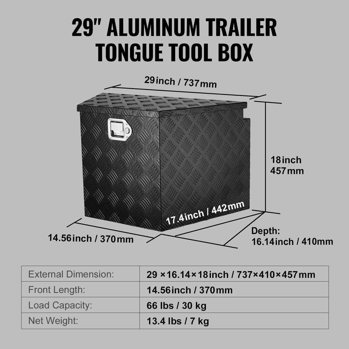 Aluminum Trailer Tongue Box, Heavy Duty Tool Chest with Lock for Truck & RV