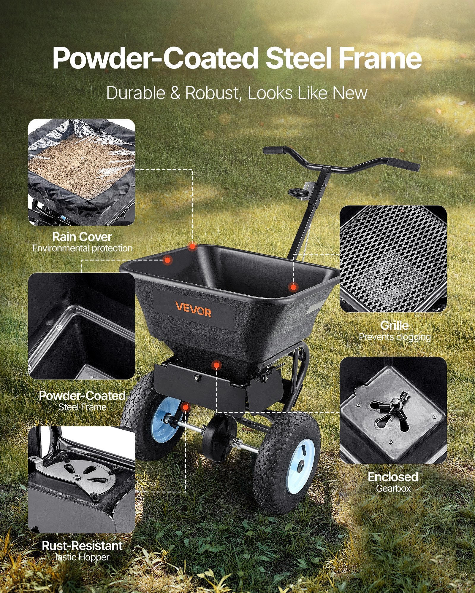 Lawn Spreader Push and Tow Behind Broadcast Drop Fertilizer Seed Ice Melt