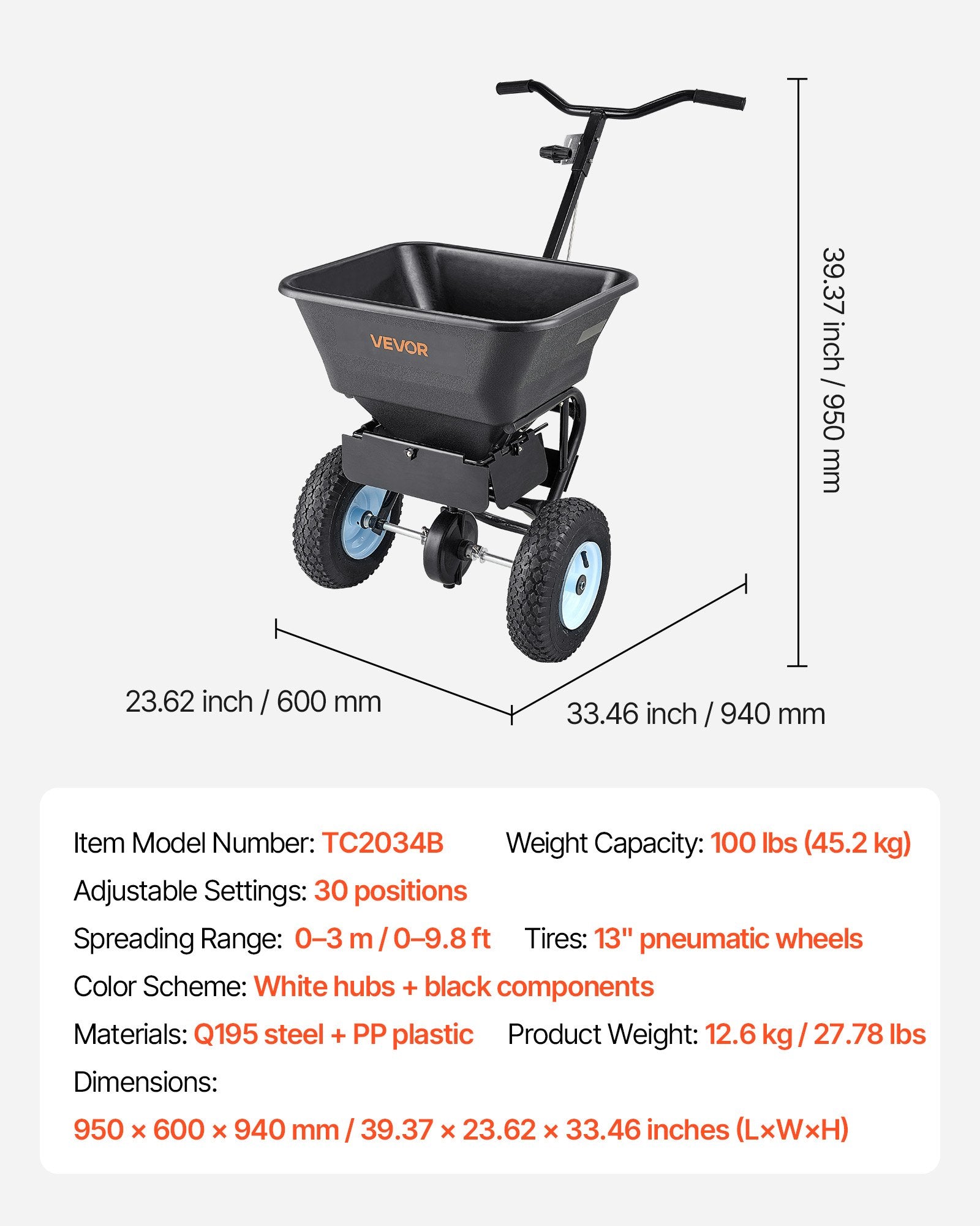 Lawn Spreader Push and Tow Behind Broadcast Drop Fertilizer Seed Ice Melt