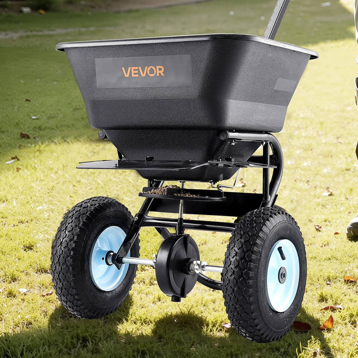 Lawn Spreader Push and Tow Behind Broadcast Drop Fertilizer Seed Ice Melt
