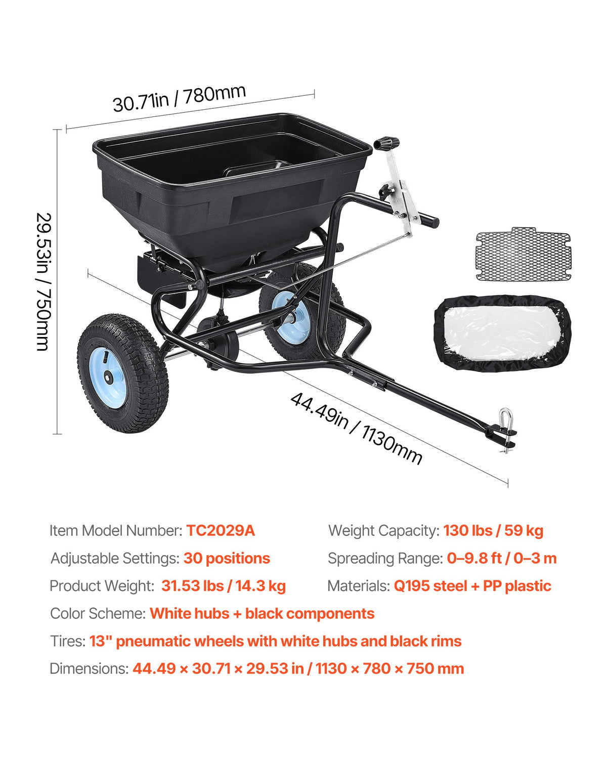 Lawn Spreader Push and Tow Behind Broadcast Drop Fertilizer Seed Ice Melt