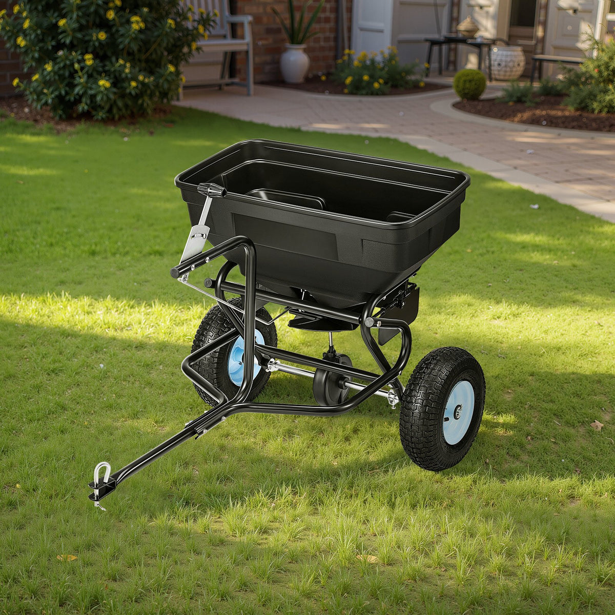 Lawn Spreader Push and Tow Behind Broadcast Drop Fertilizer Seed Ice Melt