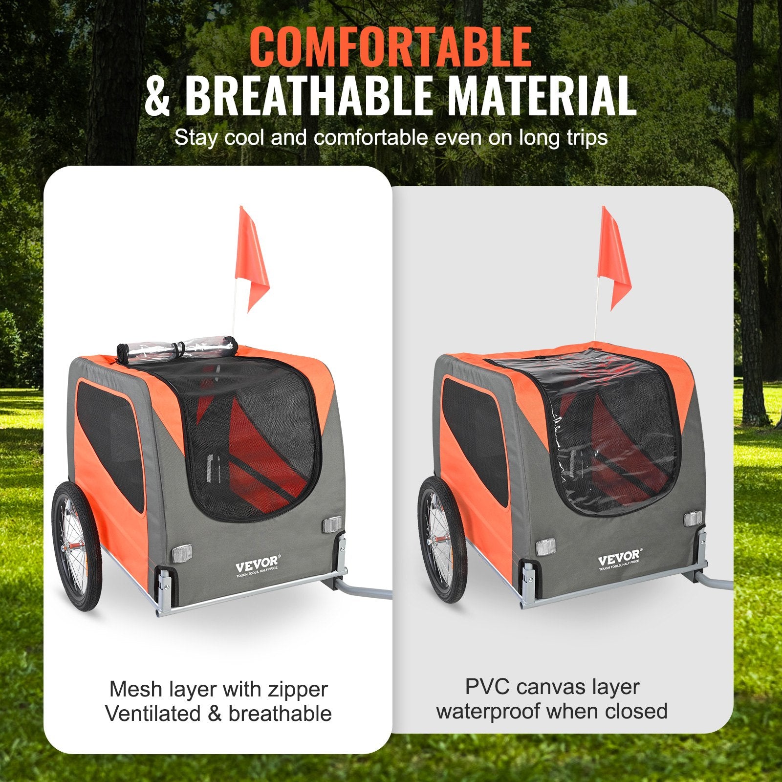 Dog Bike Trailer 30KG Pet Carrier Folding Frame Quick-Release Wheels Orange
