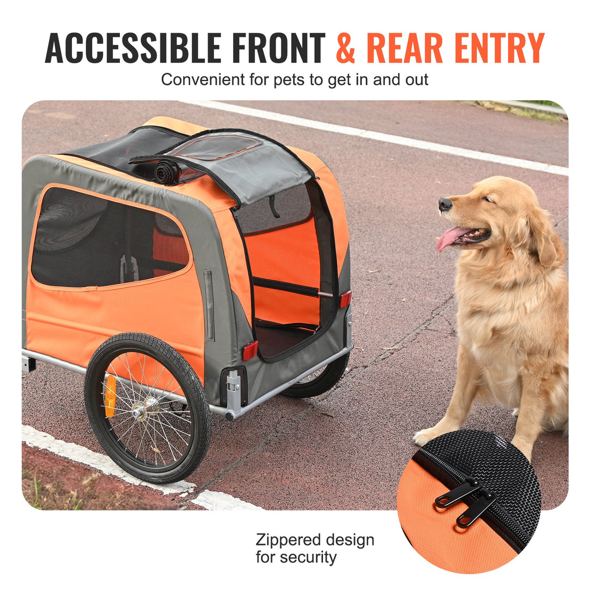 Dog Bike Trailer 30KG Pet Carrier Folding Frame Quick-Release Wheels Orange