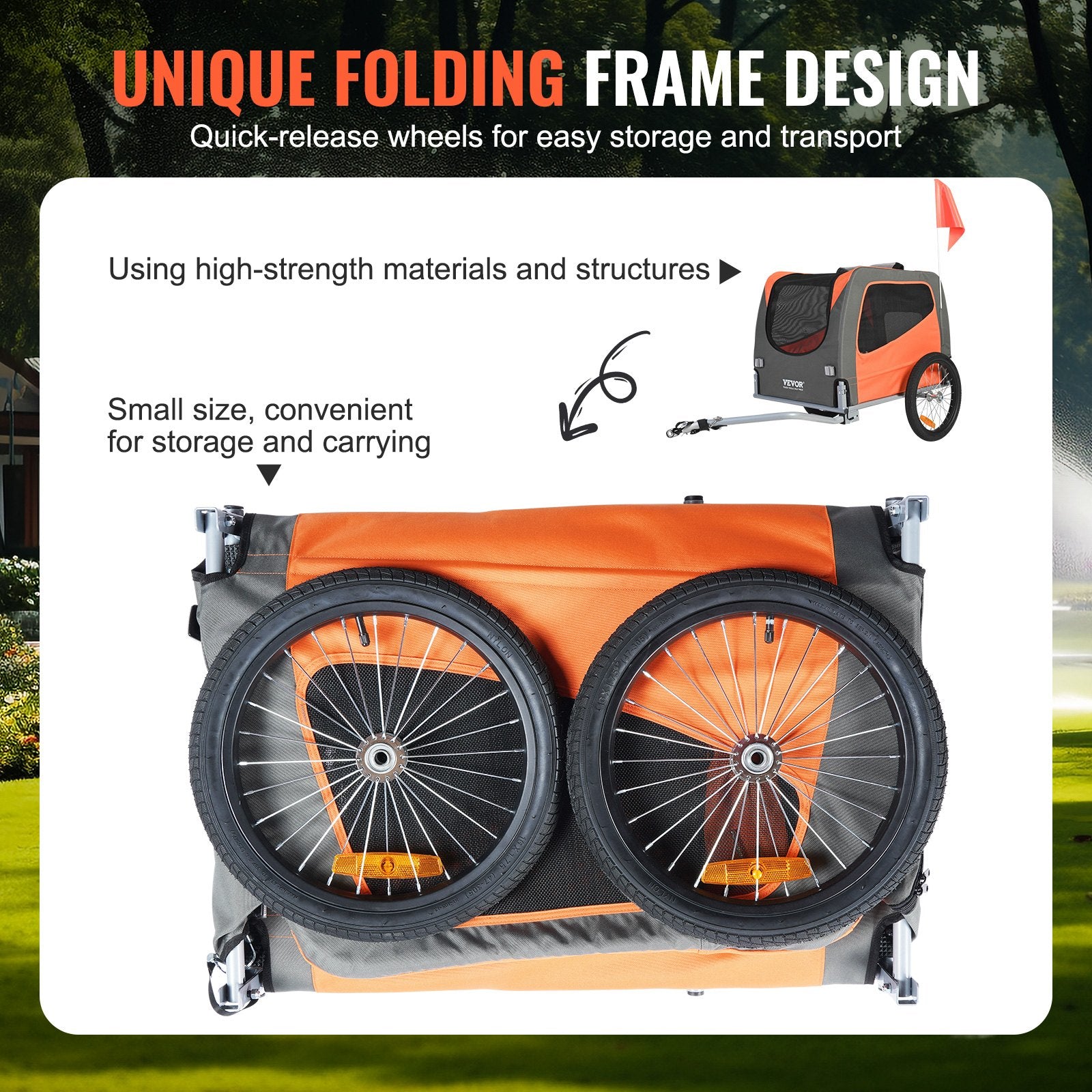 Dog Bike Trailer 30KG Pet Carrier Folding Frame Quick-Release Wheels Orange