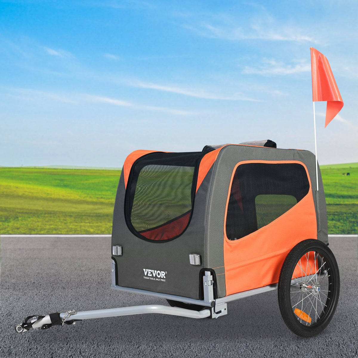 Dog Bike Trailer 30KG Pet Carrier Folding Frame Quick-Release Wheels Orange