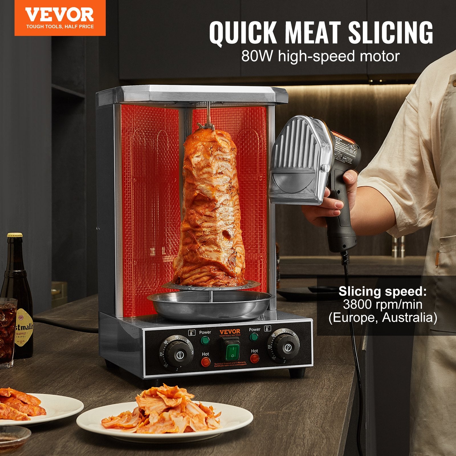 Electric Shawarma Knife 80W Stainless Steel Kebab Meat Slicer 100mm Blade