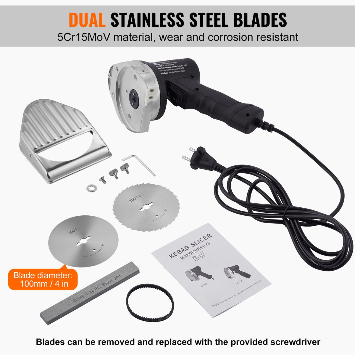 Electric Shawarma Knife 80W Stainless Steel Kebab Meat Slicer 100mm Blade