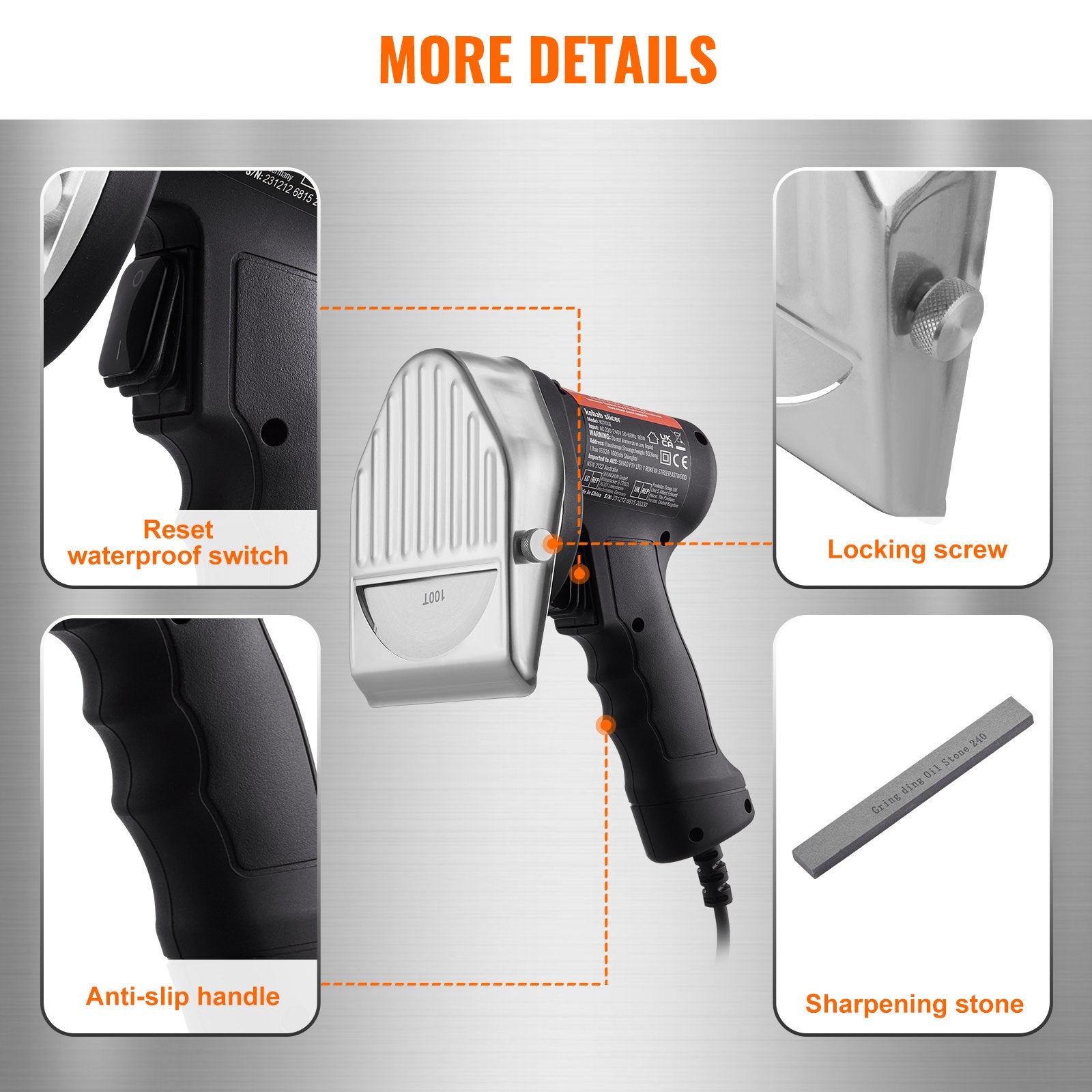 Electric Shawarma Knife 80W Stainless Steel Kebab Meat Slicer 100mm Blade