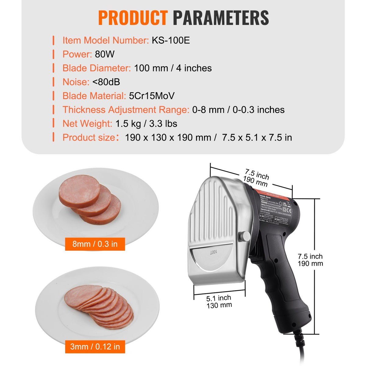 Electric Shawarma Knife 80W Stainless Steel Kebab Meat Slicer 100mm Blade