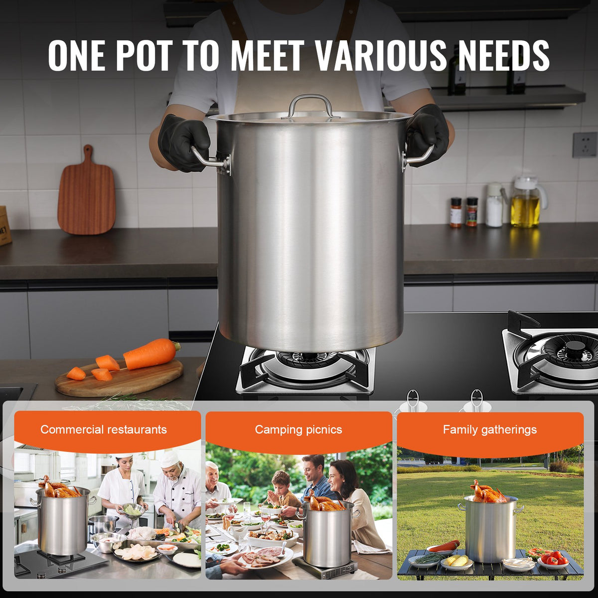 Stainless Steel Stockpot 42 Quart Large Cooking Pot Heavy Duty Commercial Silver