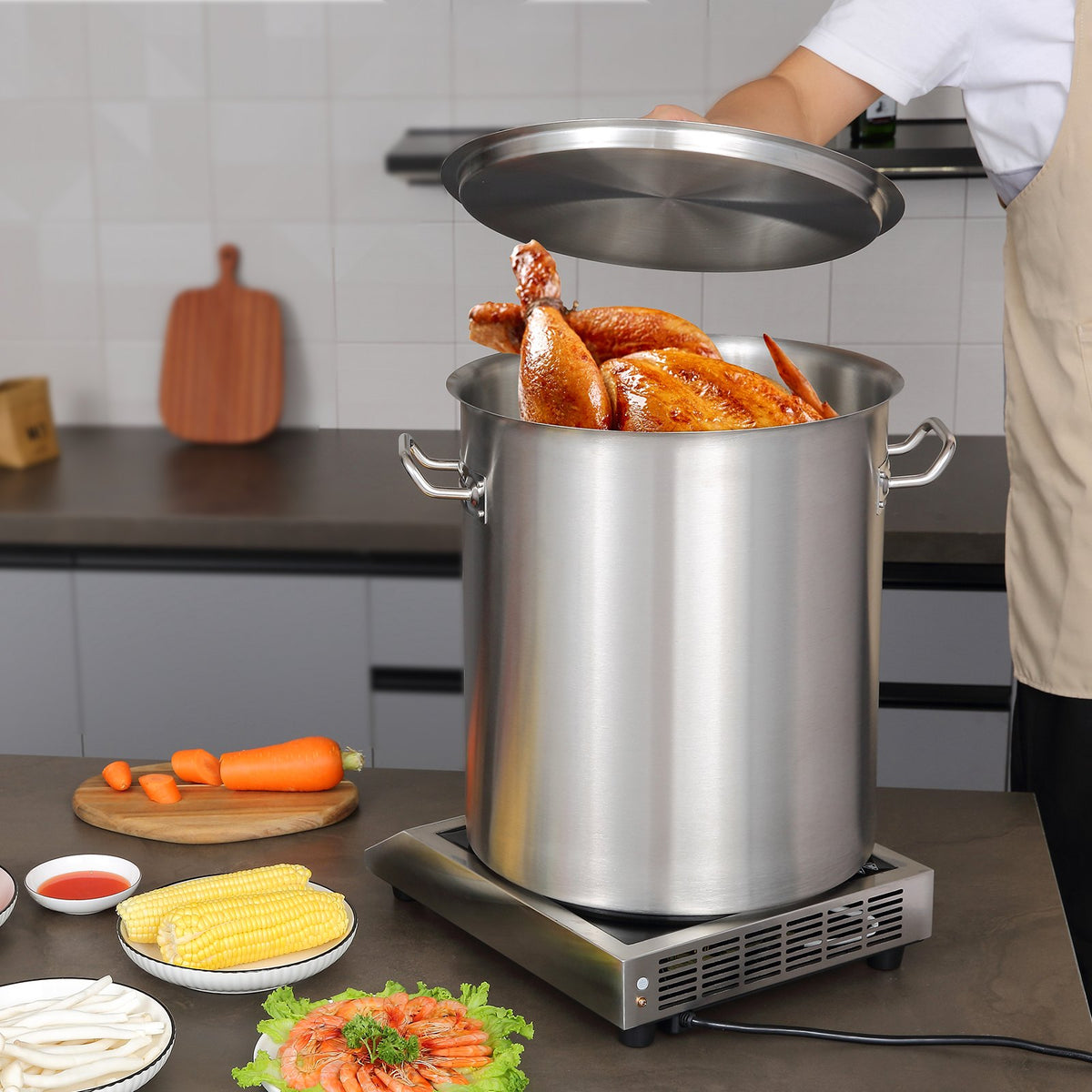 Stainless Steel Stockpot 42 Quart Large Cooking Pot Heavy Duty Commercial Silver