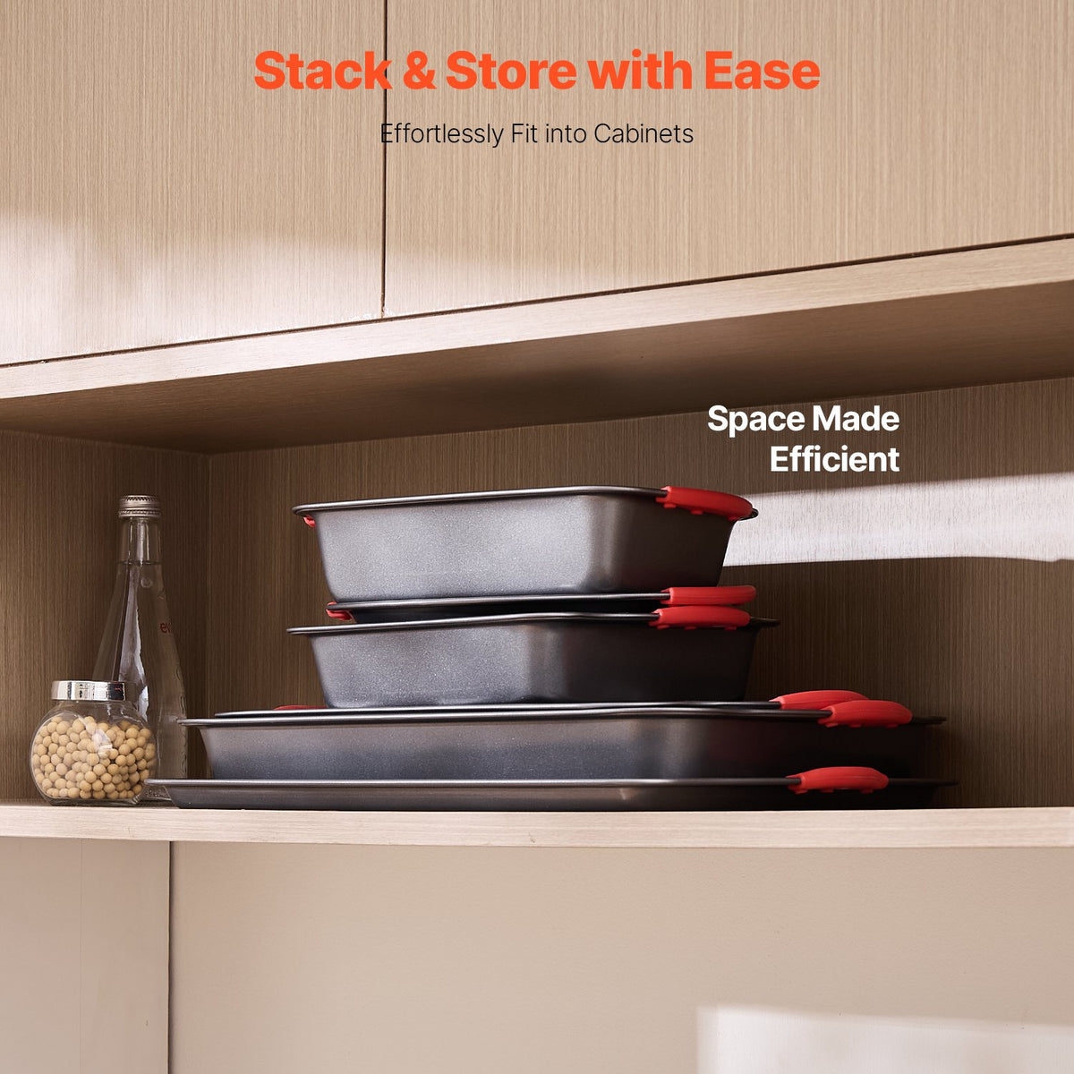 6Pcs Nonstick Carbon Steel Baking Pan Set with Silicone Handles, Black