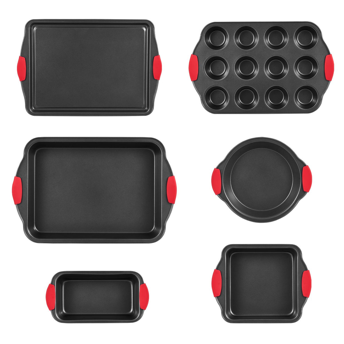 6Pcs Nonstick Carbon Steel Baking Pan Set with Silicone Handles, Black