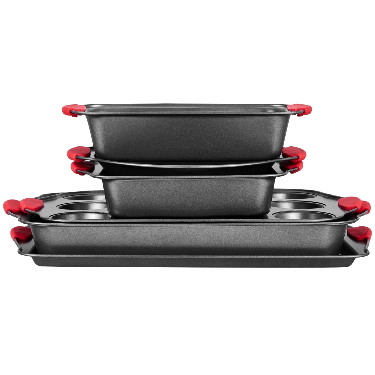 6Pcs Nonstick Carbon Steel Baking Pan Set with Silicone Handles, Black