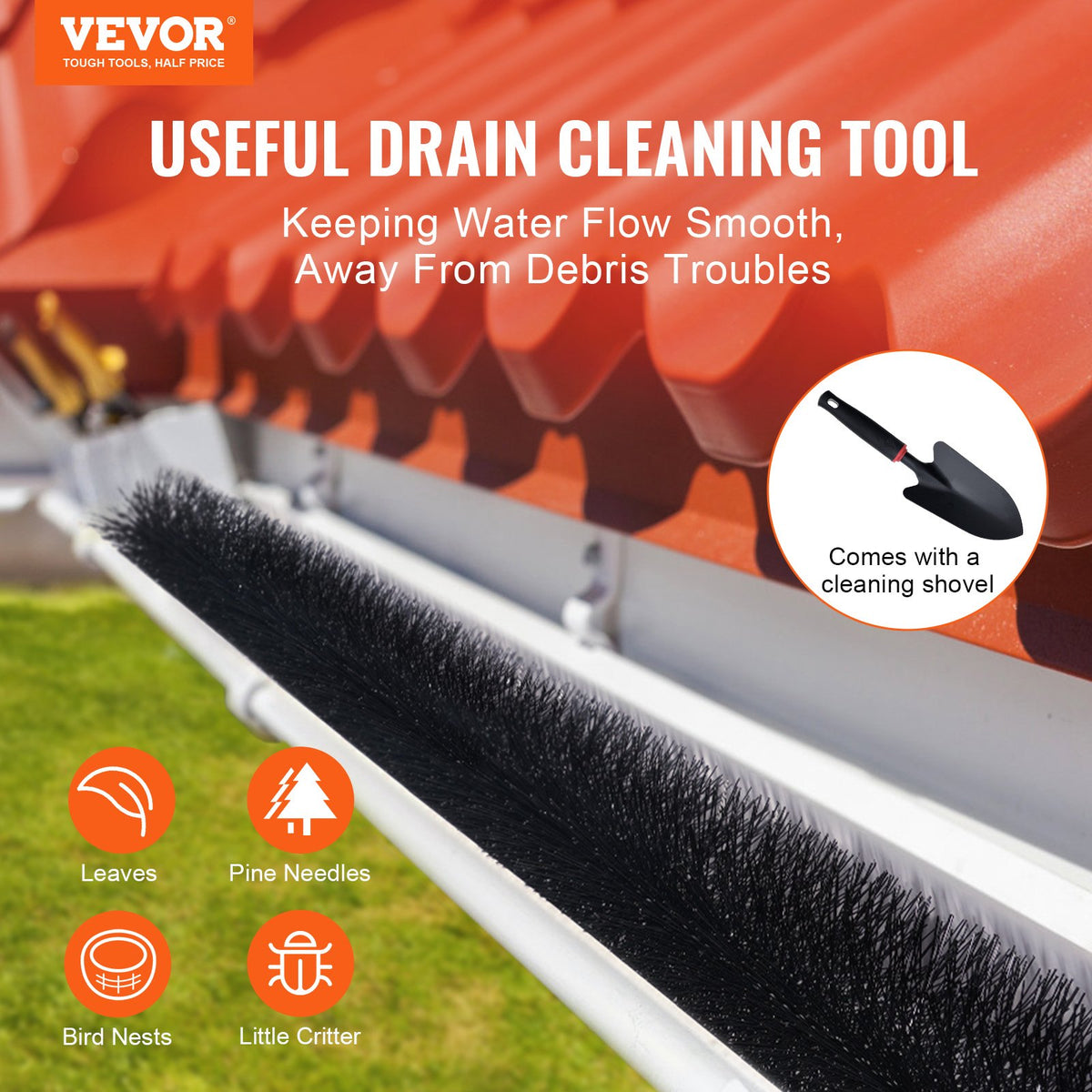 Gutter Brush 30ft 4.33in Diameter Leaf Guard 5in Gutters 10-Pack Cleaning Tool