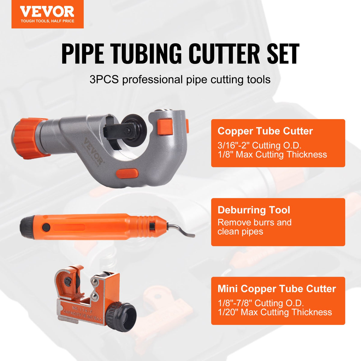 3PCS Tubing Cutter Set for Copper, Aluminum, Stainless Steel & Plastic Pipes