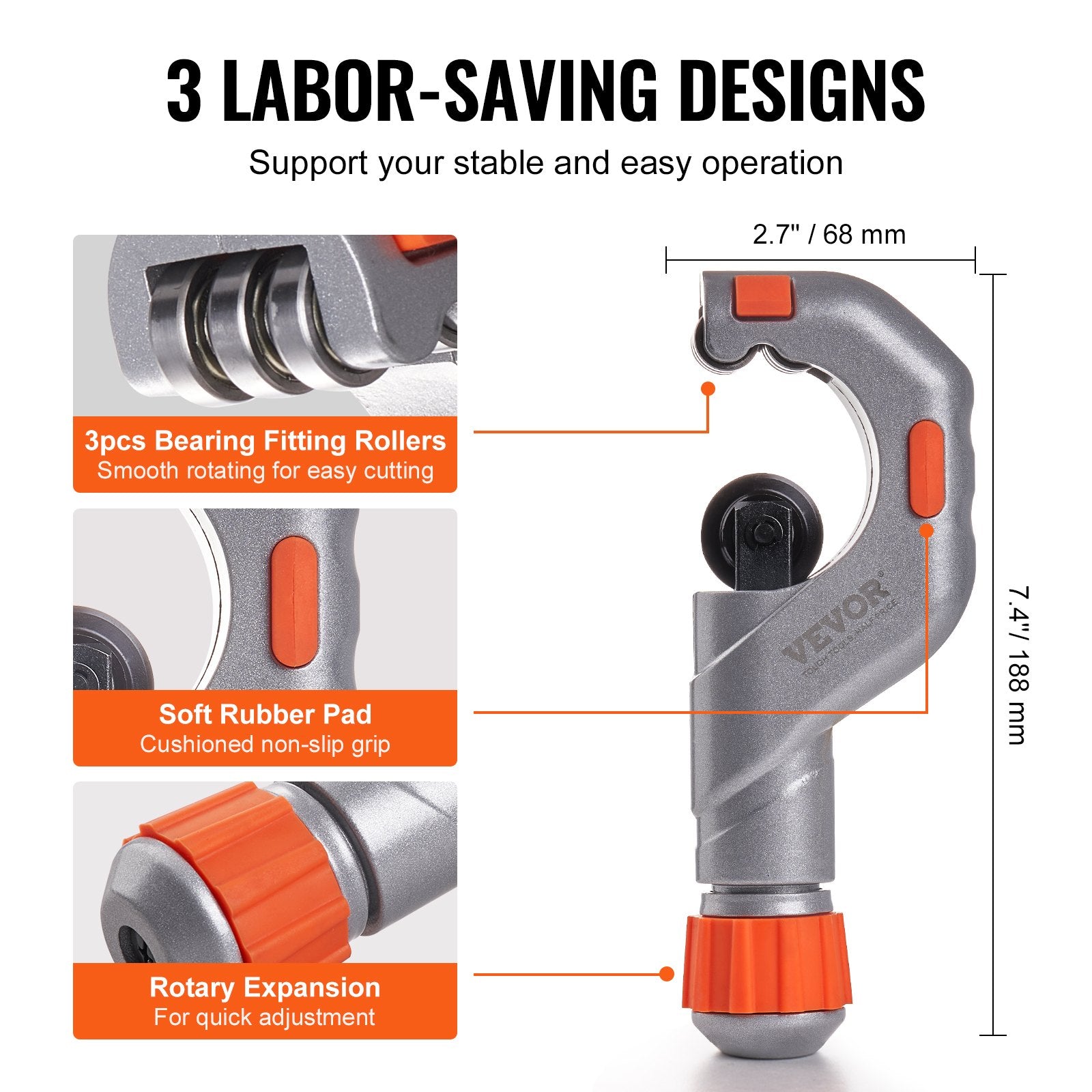 3PCS Tubing Cutter Set for Copper, Aluminum, Stainless Steel & Plastic Pipes