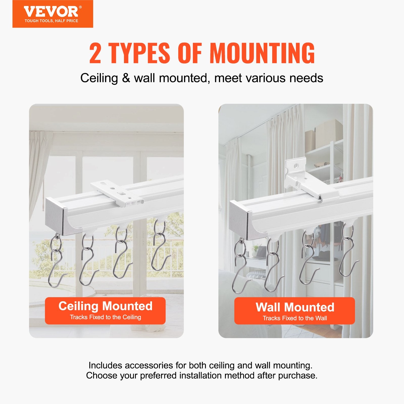 Ceiling Curtain Track Set 5.9FT Sliding System Curtains Room Divider Hooks White