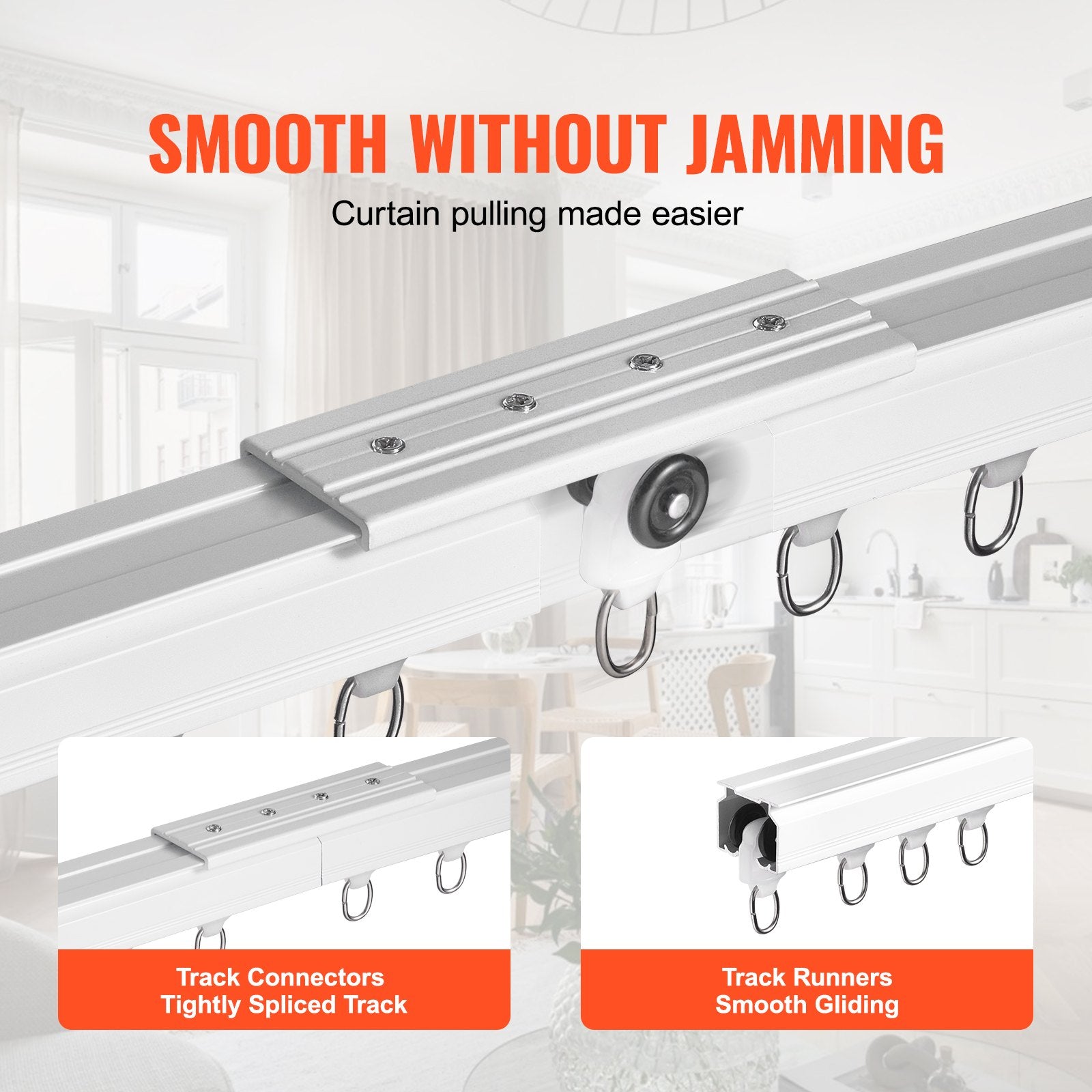 Ceiling Curtain Track Set 5.9FT Sliding System Curtains Room Divider Hooks White