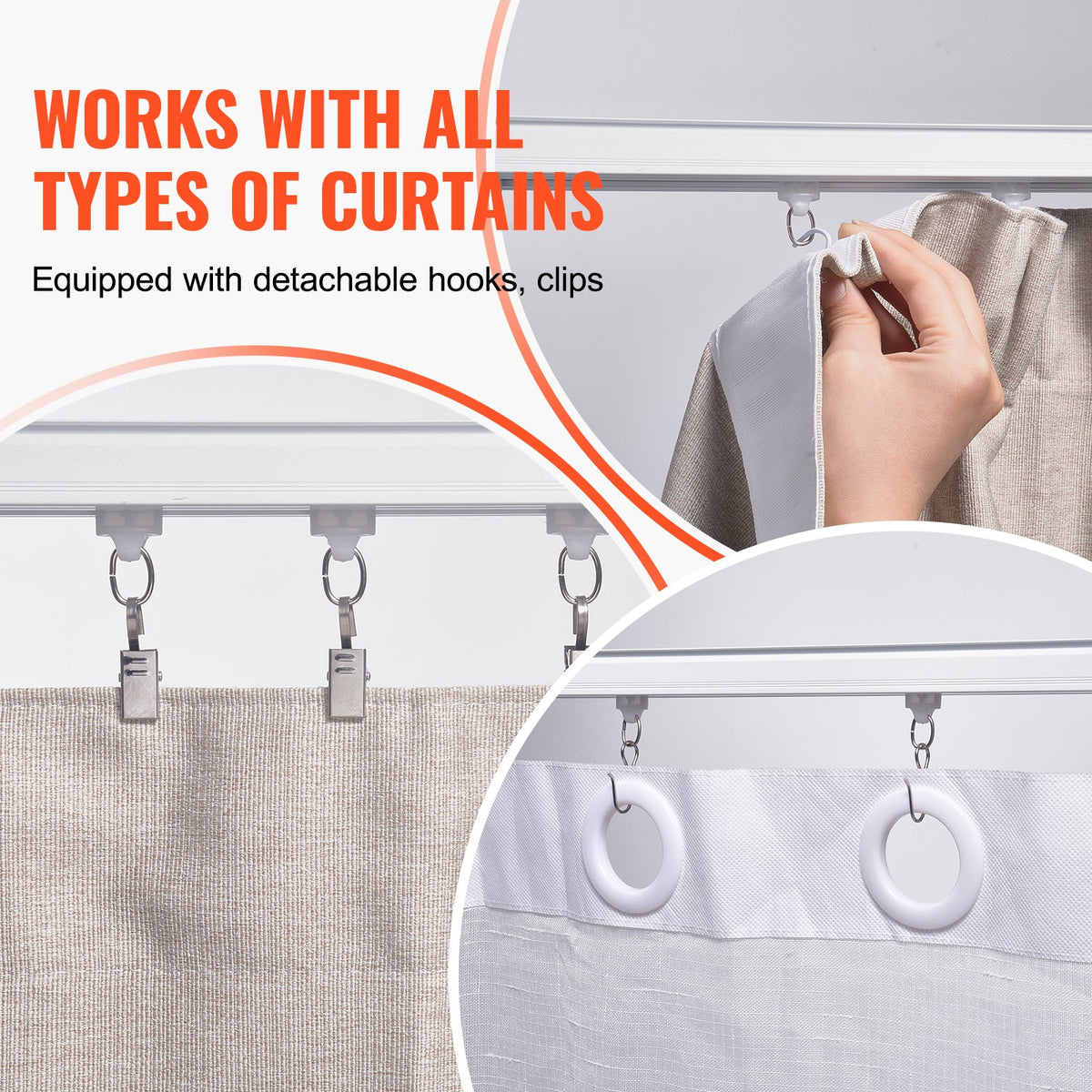 Ceiling Curtain Track Set 5.9FT Sliding System Curtains Room Divider Hooks White