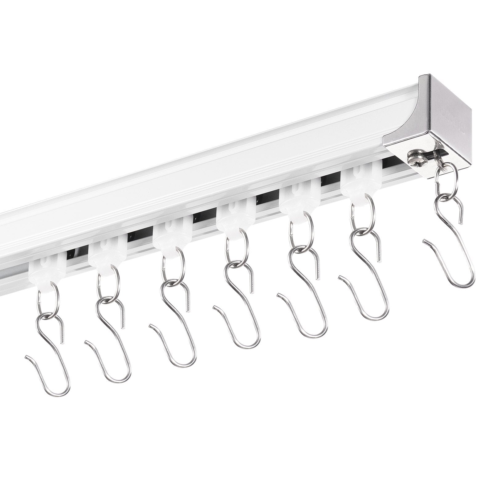 Ceiling Curtain Track Set 5.9FT Sliding System Curtains Room Divider Hooks White
