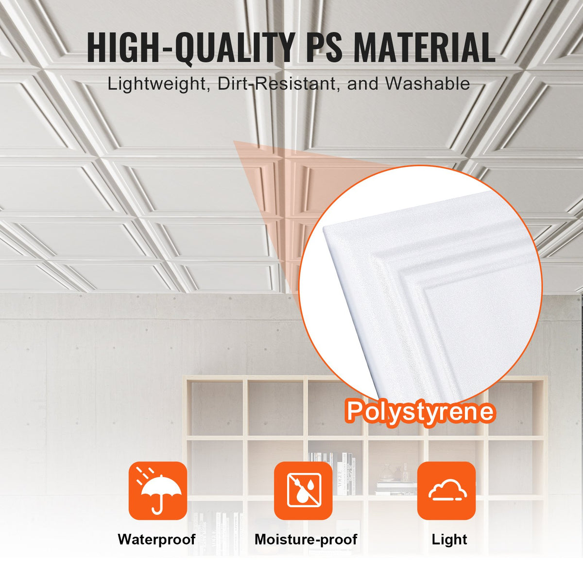 48-Pack 20x20in Polystyrene Ceiling Tiles Drop Ceiling Easy Install Basement