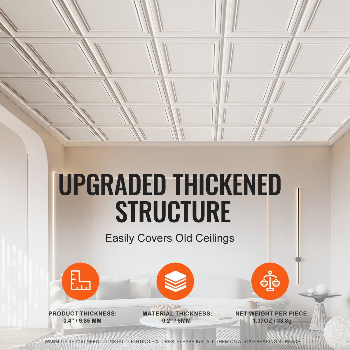 48-Pack 20x20in Polystyrene Ceiling Tiles Drop Ceiling Easy Install Basement