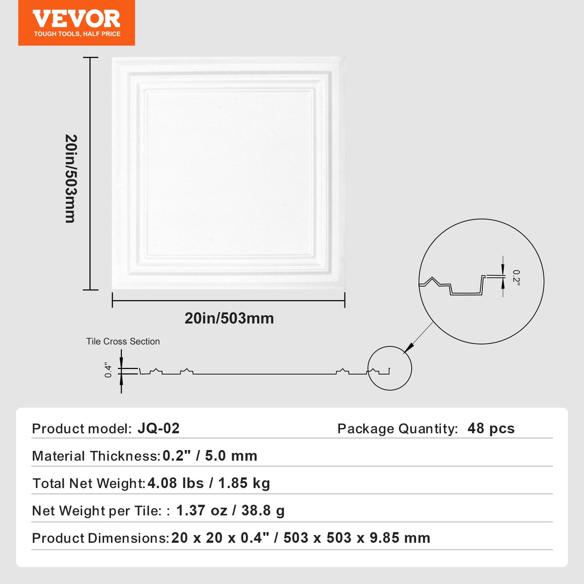 48-Pack 20x20in Polystyrene Ceiling Tiles Drop Ceiling Easy Install Basement
