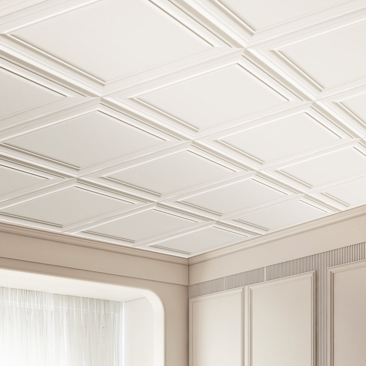 96-Pack 20x20in Polystyrene Ceiling Tiles Drop Ceiling Easy Install Basement
