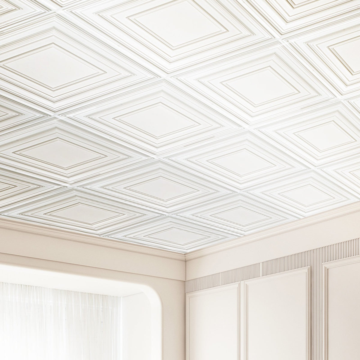Ceiling Tiles 12-Pack 24x24 in PVC Drop Ceiling Tiles White Peg Pattern PVC Tile
