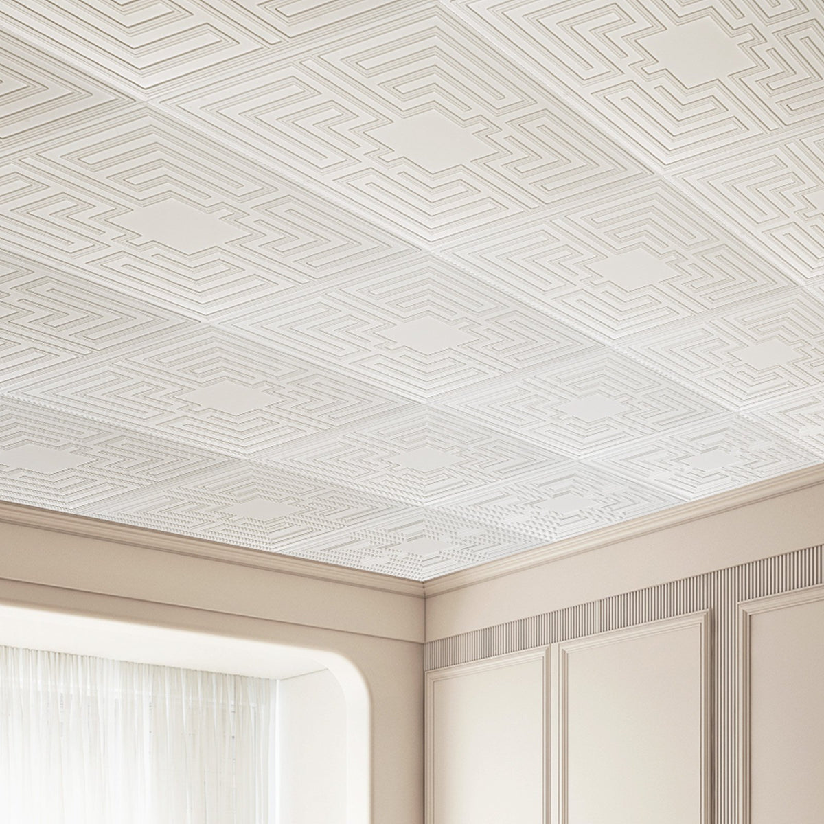 12-Pack 24x24in PVC Ceiling Tiles Drop Ceiling Easy Install White Echo Pattern