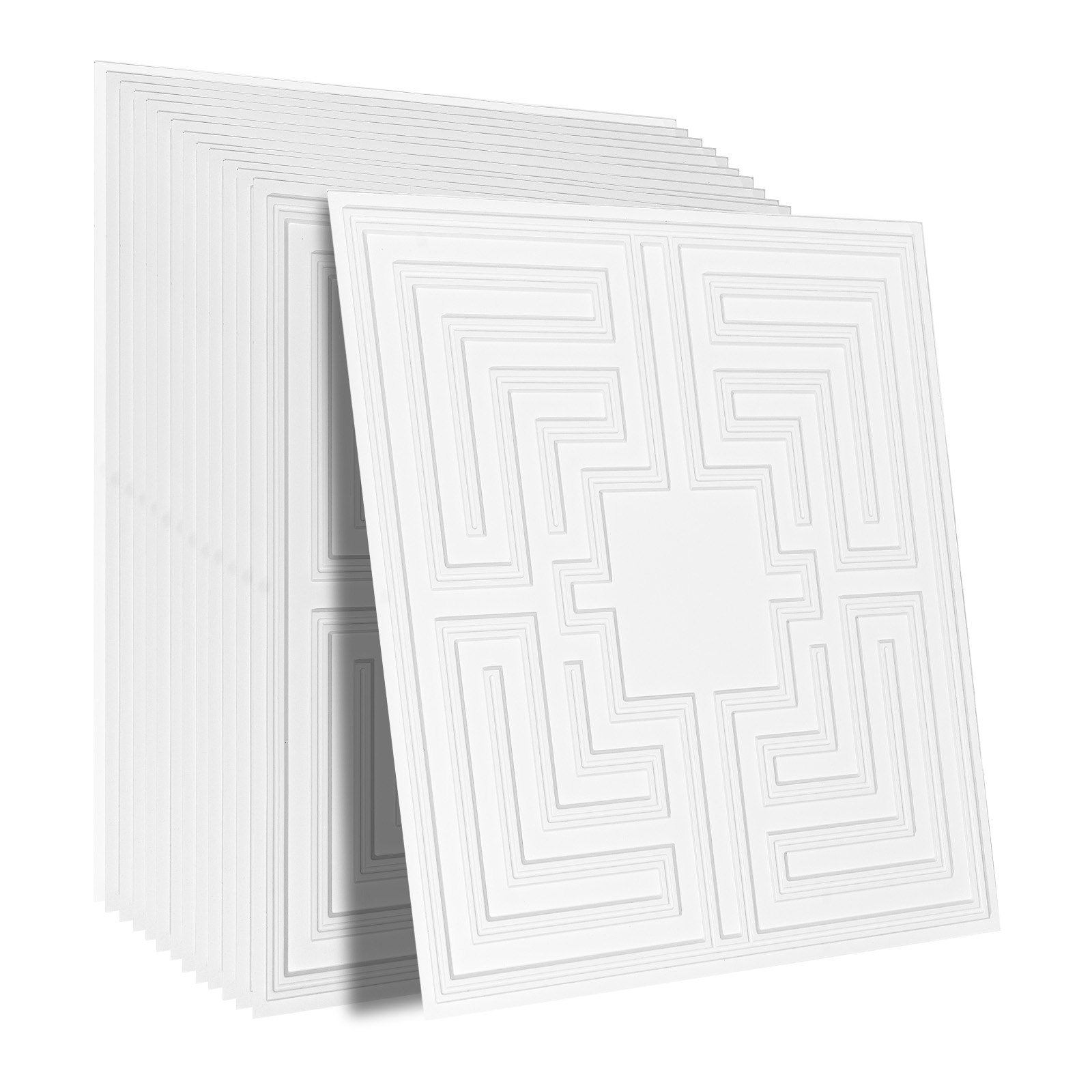12-Pack 24x24in PVC Ceiling Tiles Drop Ceiling Easy Install White Echo Pattern