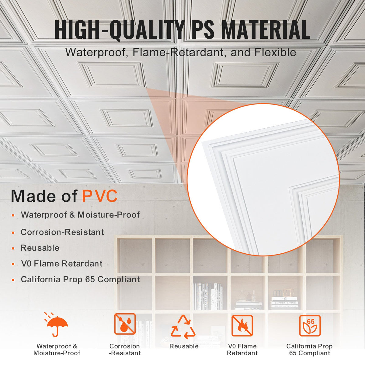 12-Pack 24x24 in PVC Ceiling Tiles, Drop Ceiling, Easy Install, White Geometric