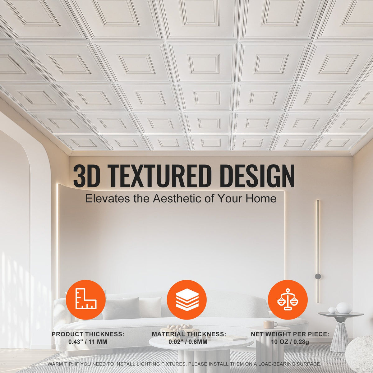 12-Pack 24x24 in PVC Ceiling Tiles, Drop Ceiling, Easy Install, White Geometric
