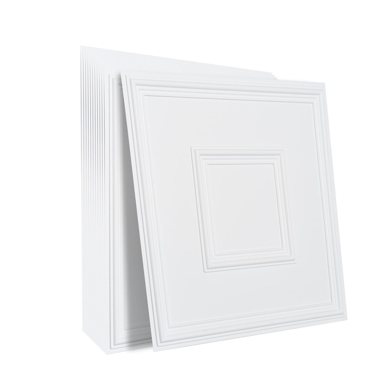 12-Pack 24x24 in PVC Ceiling Tiles, Drop Ceiling, Easy Install, White Geometric