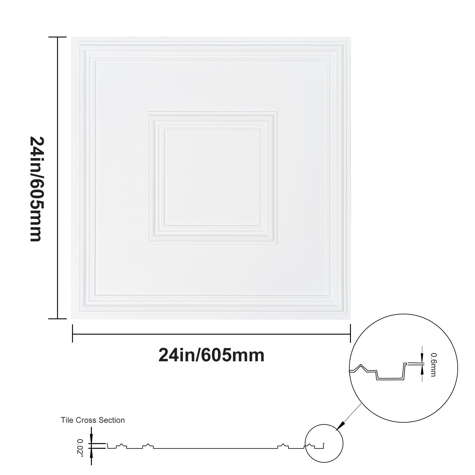 12-Pack 24x24 in PVC Ceiling Tiles, Drop Ceiling, Easy Install, White Geometric